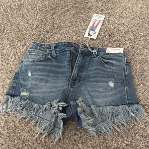 Frayed Hem Light Blue Denim Cutoff Shorts